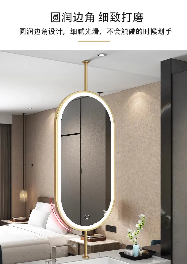 Ceiling Oval Hanging Mirror – Modern LED Vanity Mirror for Bathroom & Home