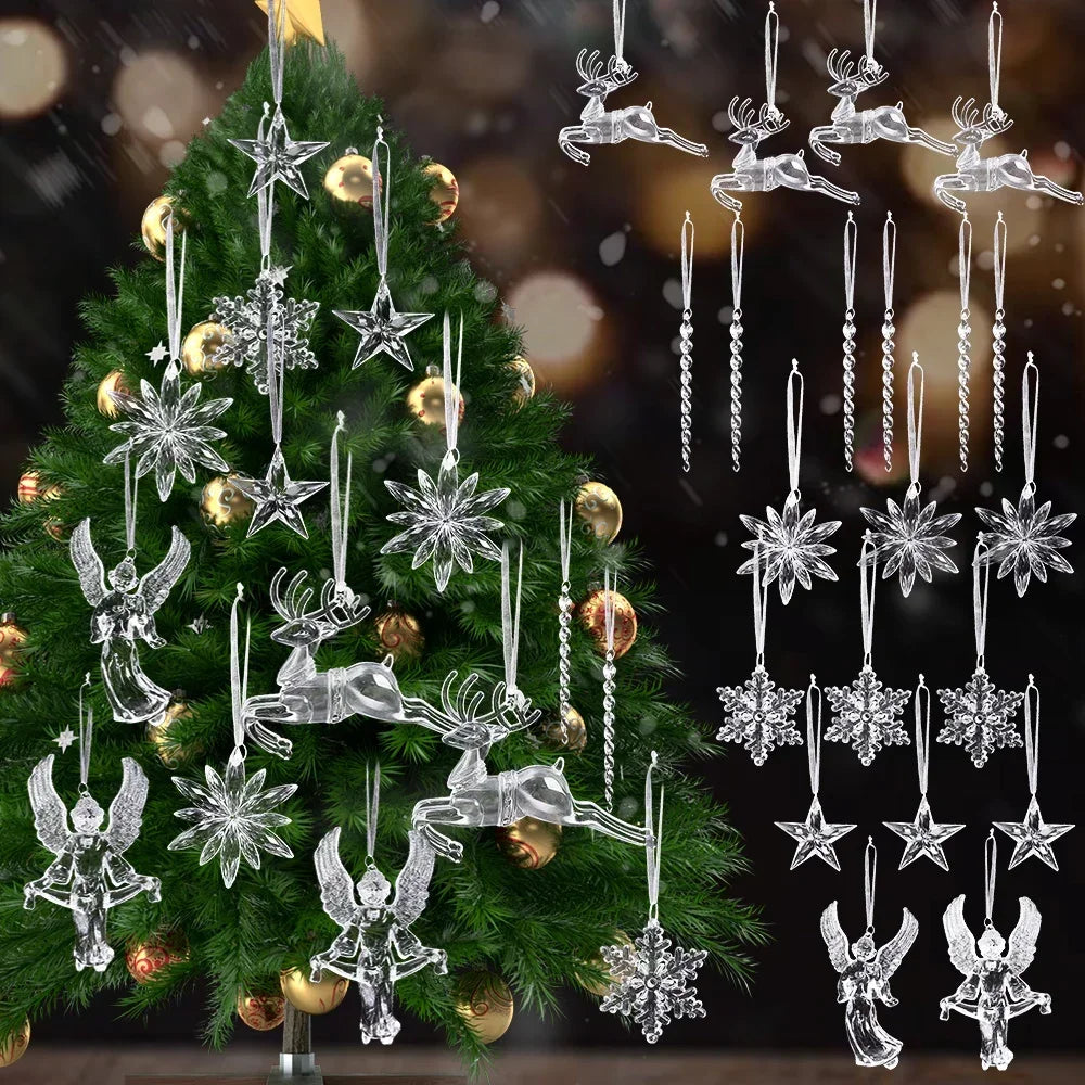 Clear Snowflake Christmas Ornaments – Set of 2 or 6 Hanging Decorations