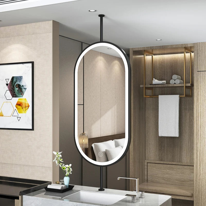 Ceiling Oval Hanging Mirror – Modern LED Vanity Mirror for Bathroom & Home