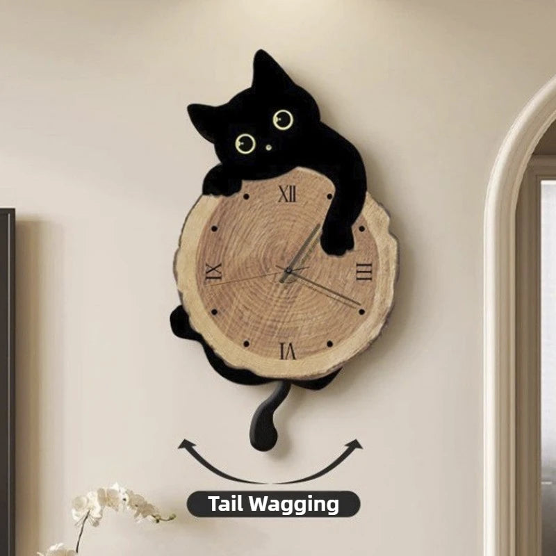 Creative Cat Wall Clock – Cartoon Silent Quartz Swing Tail Clock Decoration
