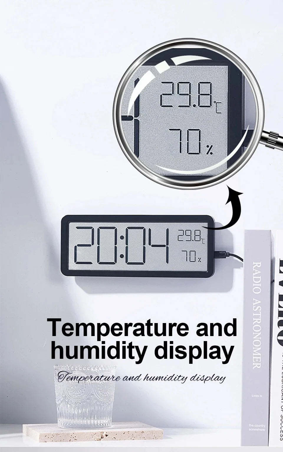 LCD Screen Digital Wall Clock – Time, Temperature & Humidity Display