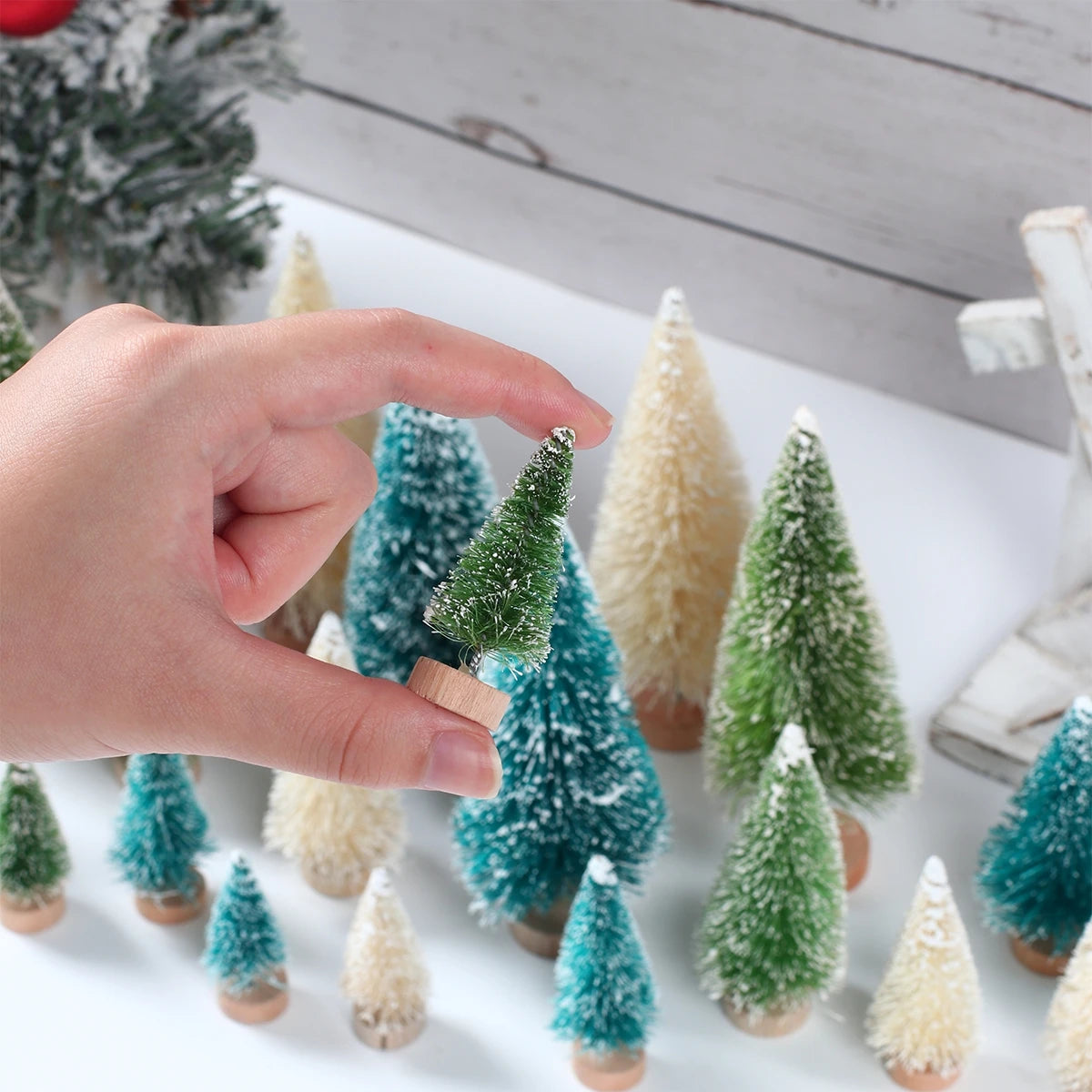 Set of Mini Christmas Trees – Artificial Wooden Pine Table Decorations