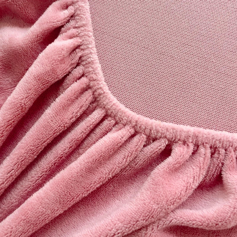 Warm Thick Flannel Fleece Bed Sheet – Solid Color, All-Inclusive Fitted Mattress Cover (Single/Queen/King)