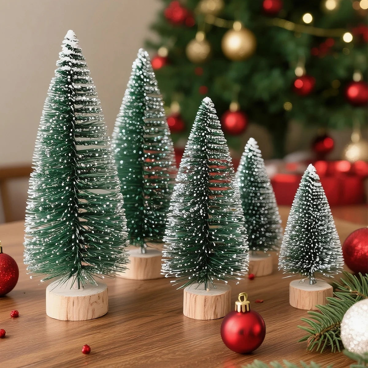 Set of Mini Christmas Trees – Artificial Wooden Pine Table Decorations