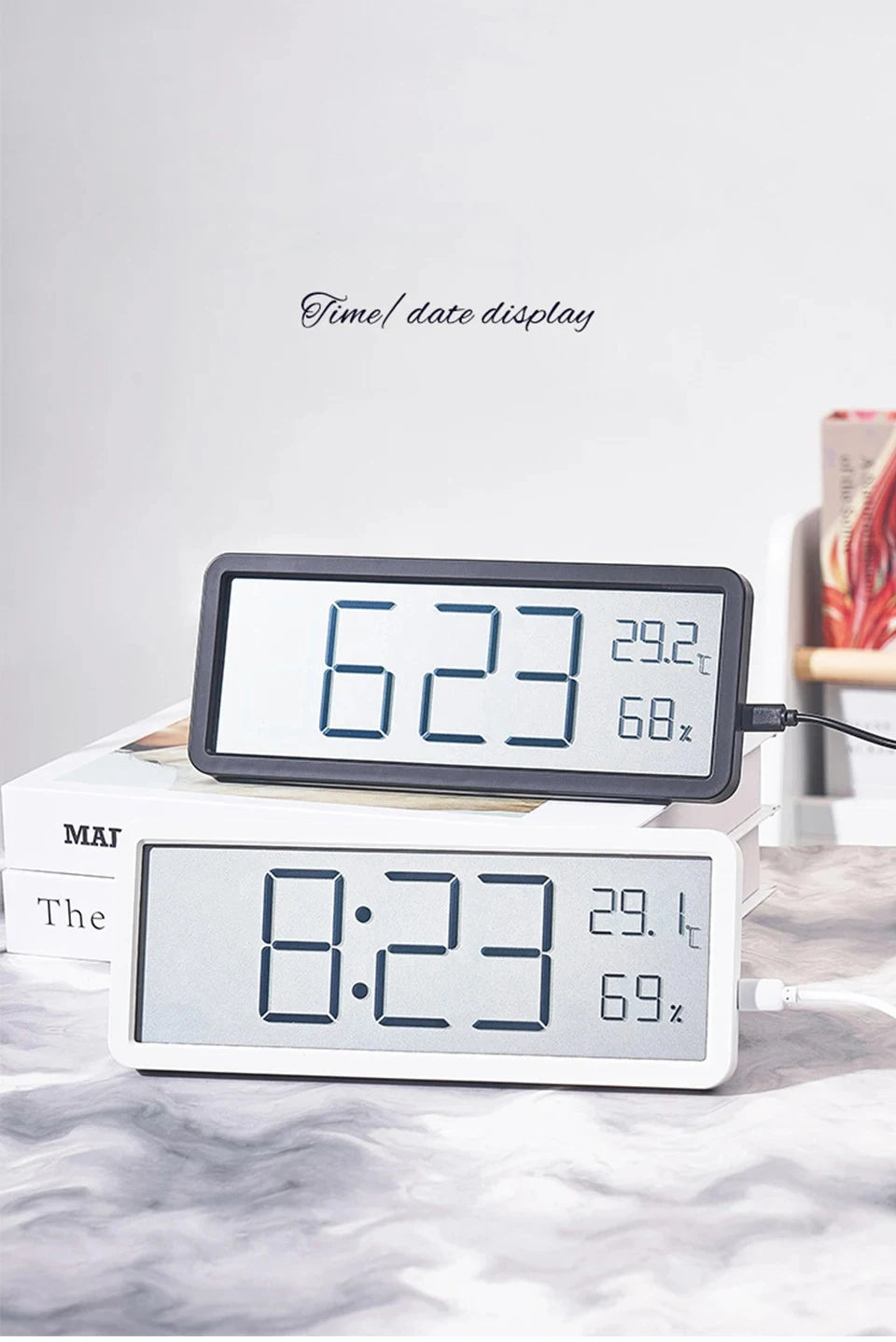 LCD Screen Digital Wall Clock – Time, Temperature & Humidity Display