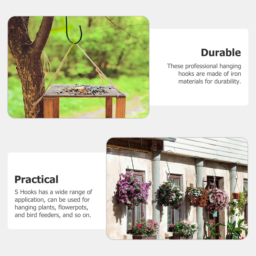 4pcs 12" Metal S Hooks – Durable Plant Hangers for Balcony & Garden