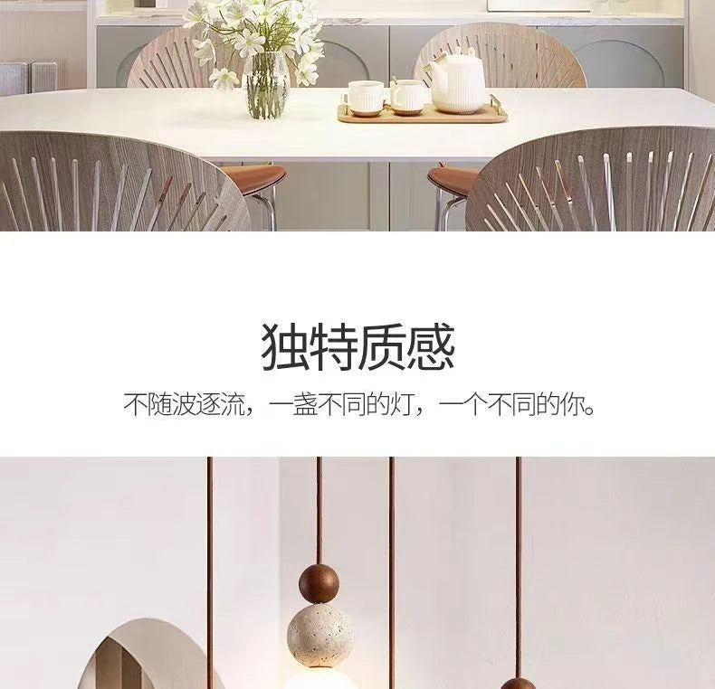 Wood and Stone Pendant Light – Small Ceiling Lamp for Home Decoration