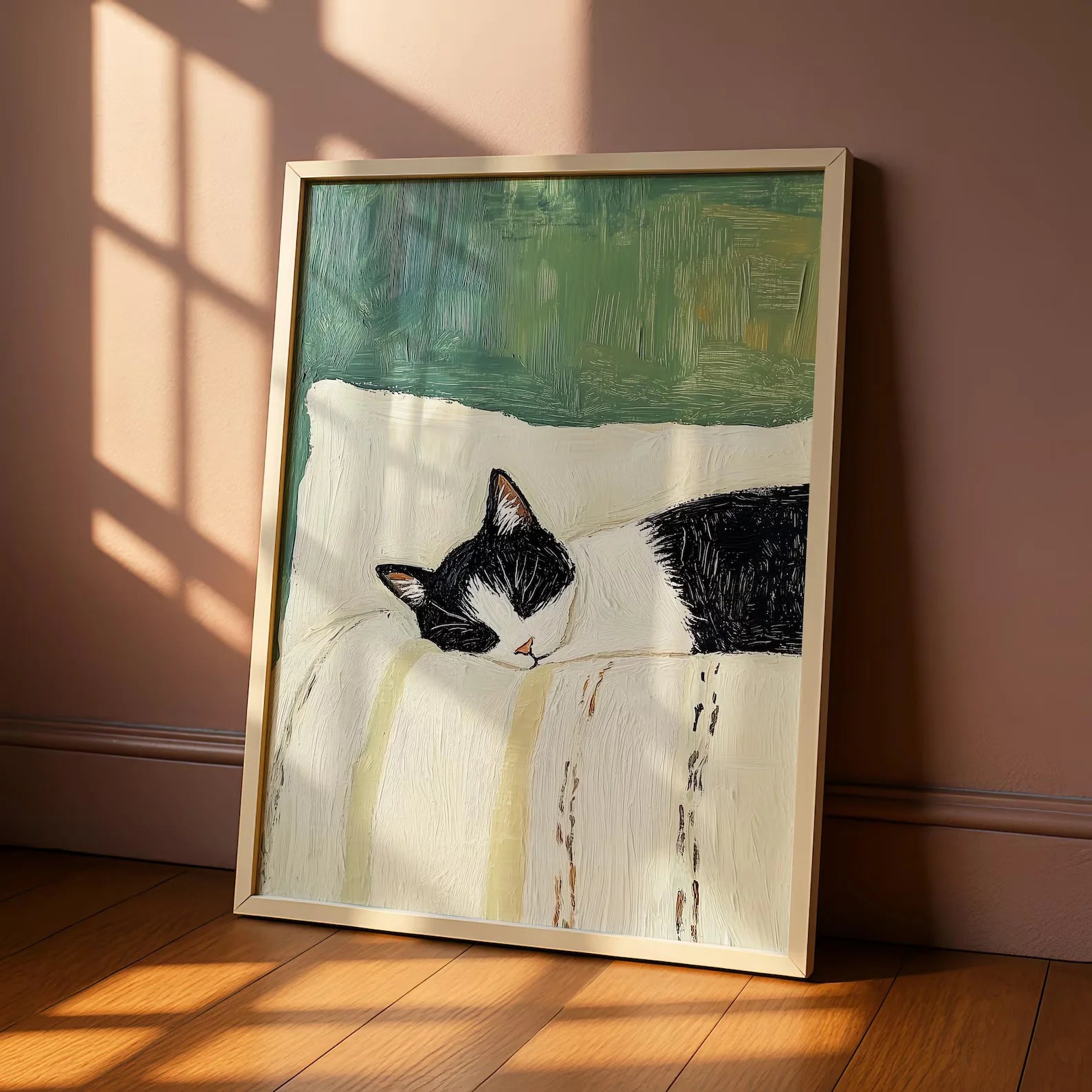 Modern Cat Wall Art Print – Black & White Tuxedo Cat Painting