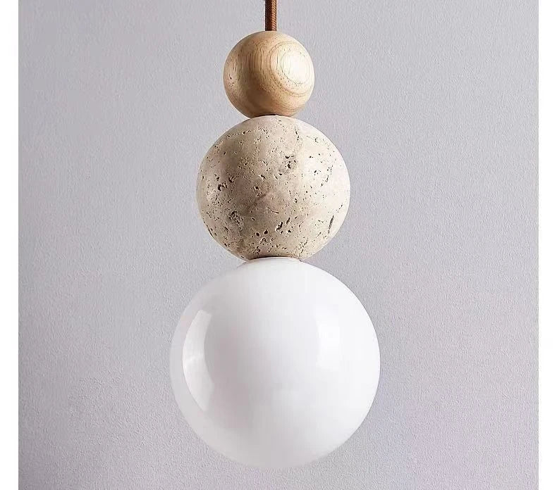 Wood and Stone Pendant Light – Small Ceiling Lamp for Home Decoration