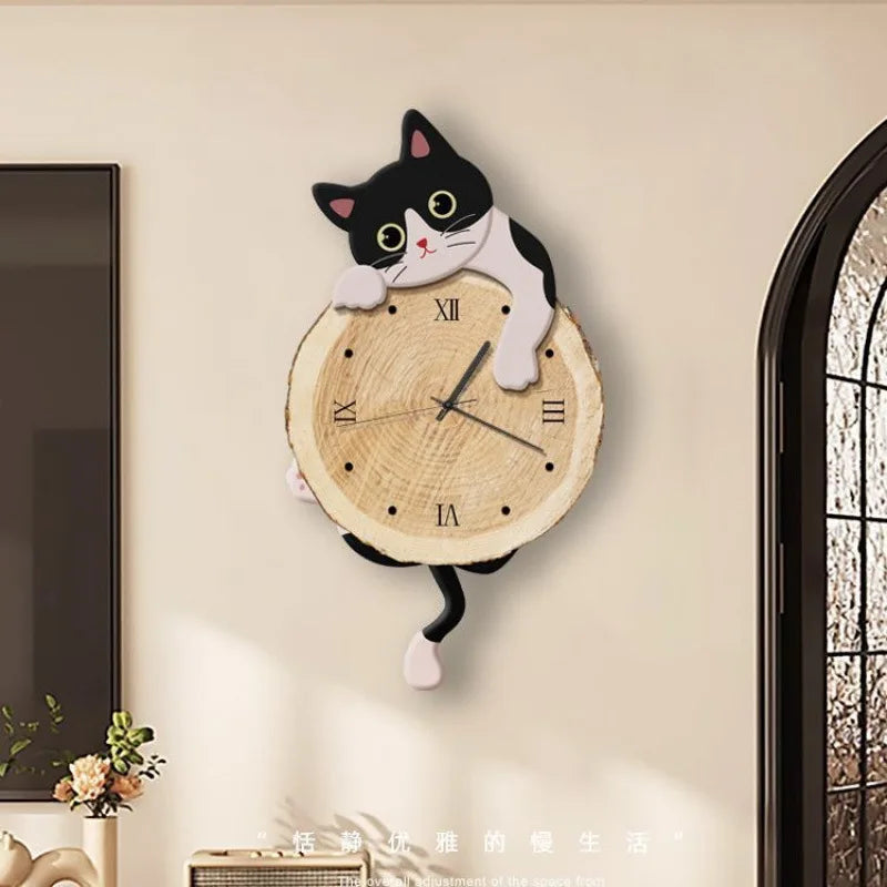 Creative Cat Wall Clock – Cartoon Silent Quartz Swing Tail Clock Decoration
