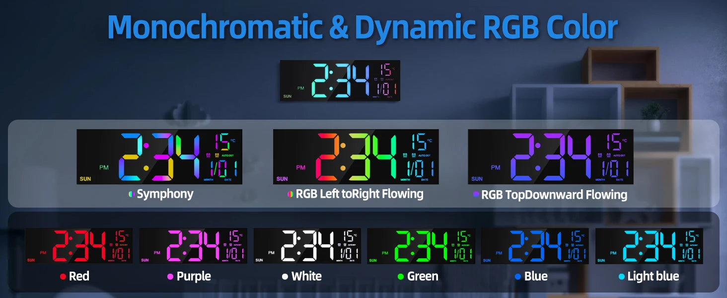 Big LED Display Alarm Clock – 16.2" Digital Wall Clock with Remote
