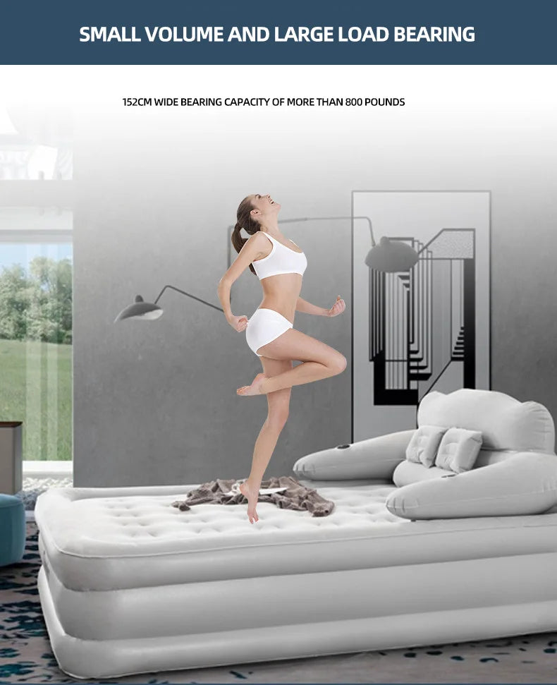 150×203cm Inflatable Bed – Built-in Pump & Detachable Backrest for Camping