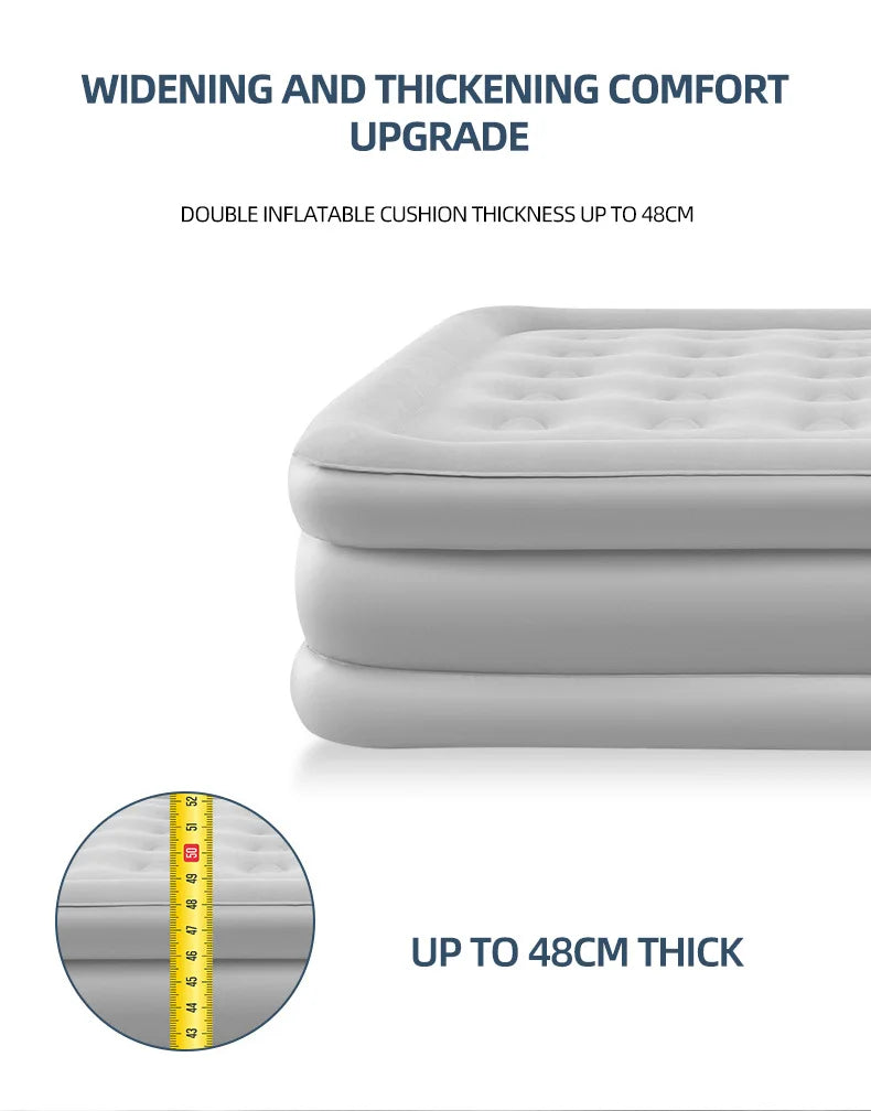 150×203cm Inflatable Bed – Built-in Pump & Detachable Backrest for Camping