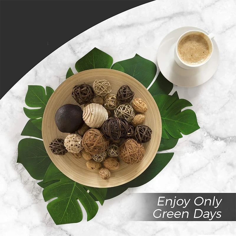 6/12pcs Artificial Palm Leaves – Green Silk Turtle Leaves for Party Decor