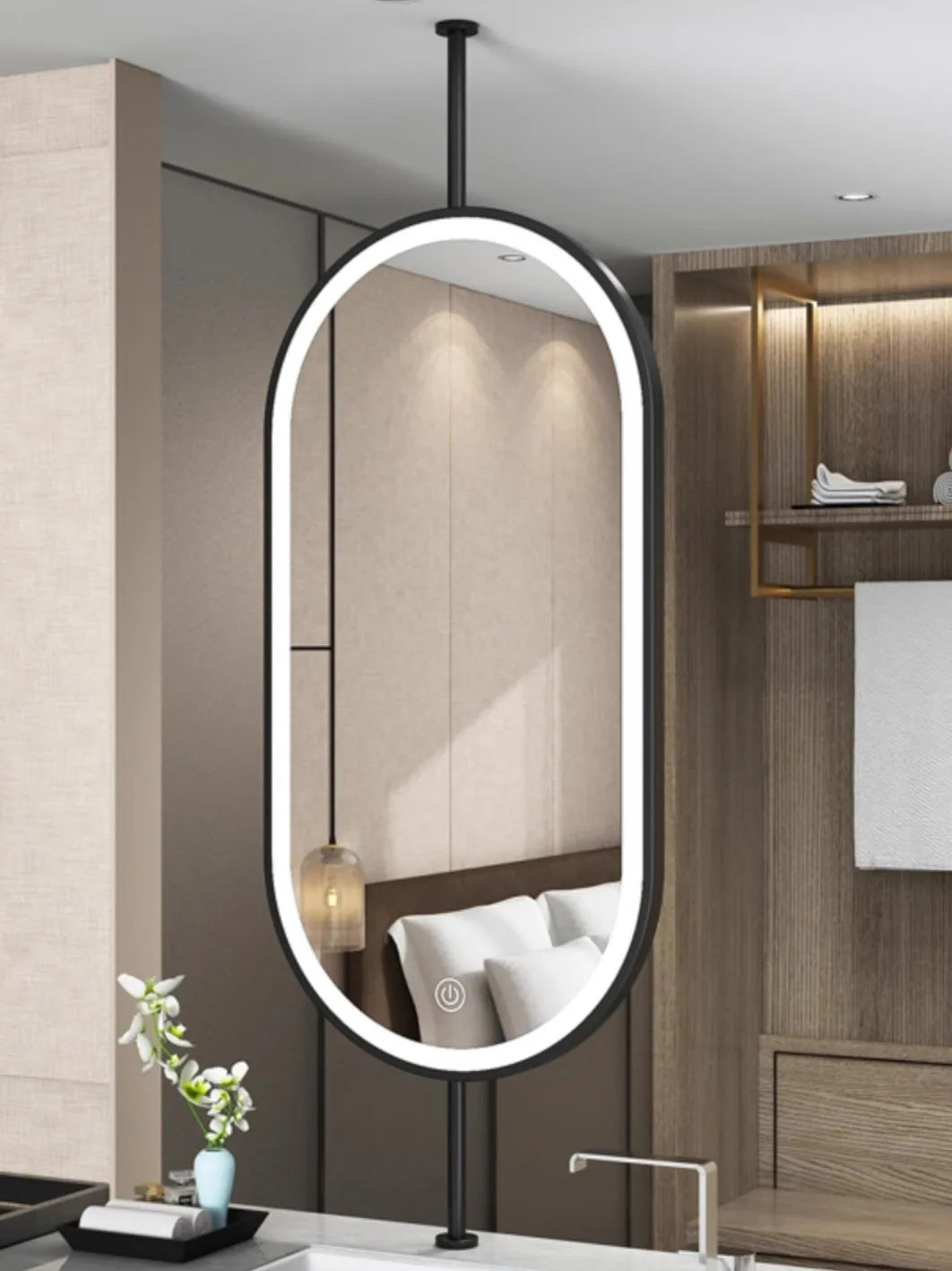 Ceiling Oval Hanging Mirror – Modern LED Vanity Mirror for Bathroom & Home