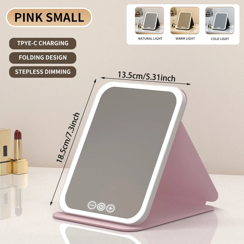 Portable Vanity Mirror – Rechargeable 3-Color LED Light Makeup Mirror