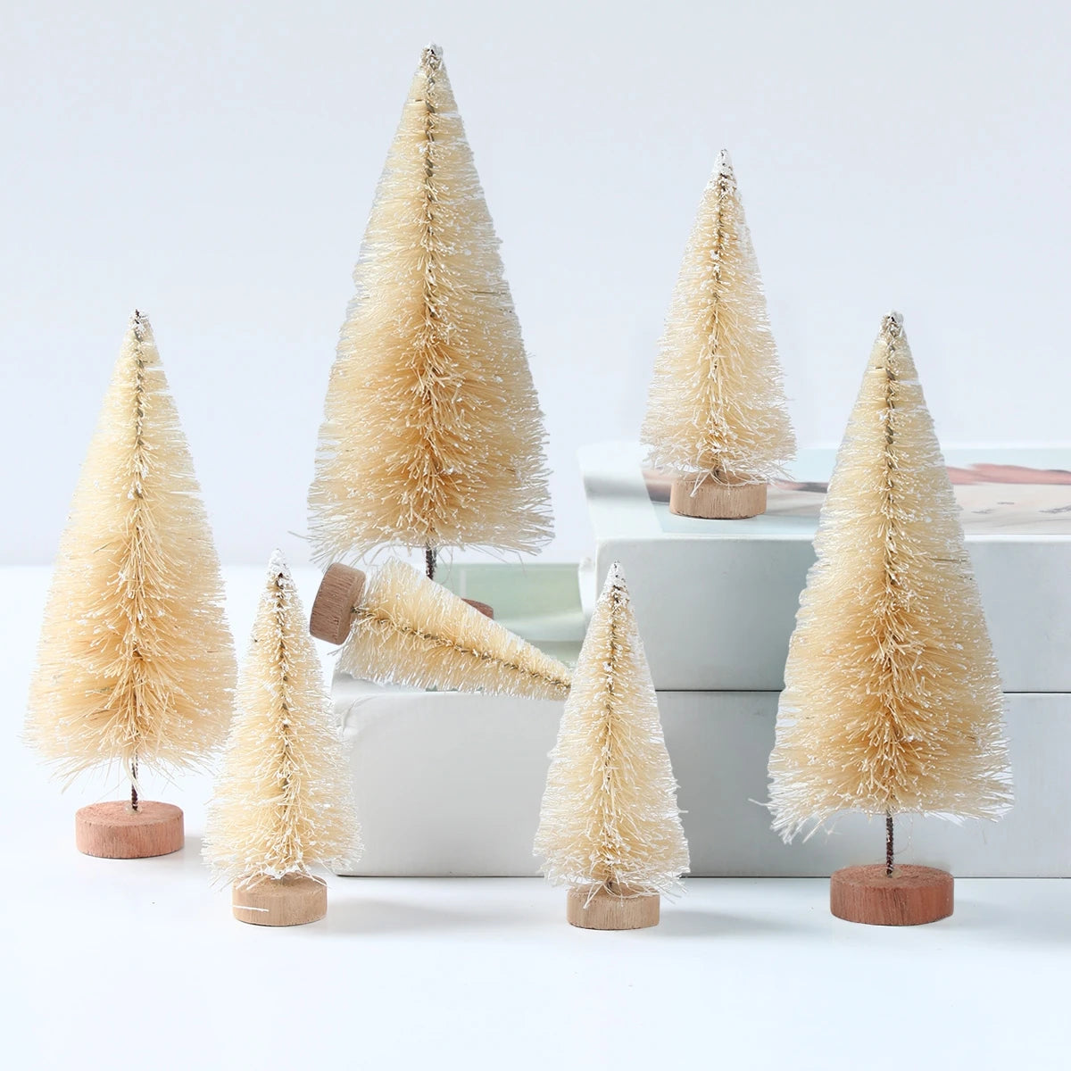 Set of Mini Christmas Trees – Artificial Wooden Pine Table Decorations