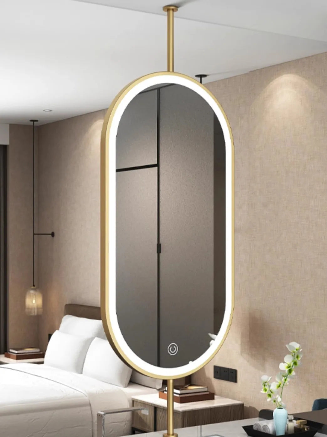 Ceiling Oval Hanging Mirror – Modern LED Vanity Mirror for Bathroom & Home