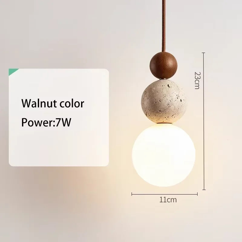 Wood and Stone Pendant Light – Small Ceiling Lamp for Home Decoration