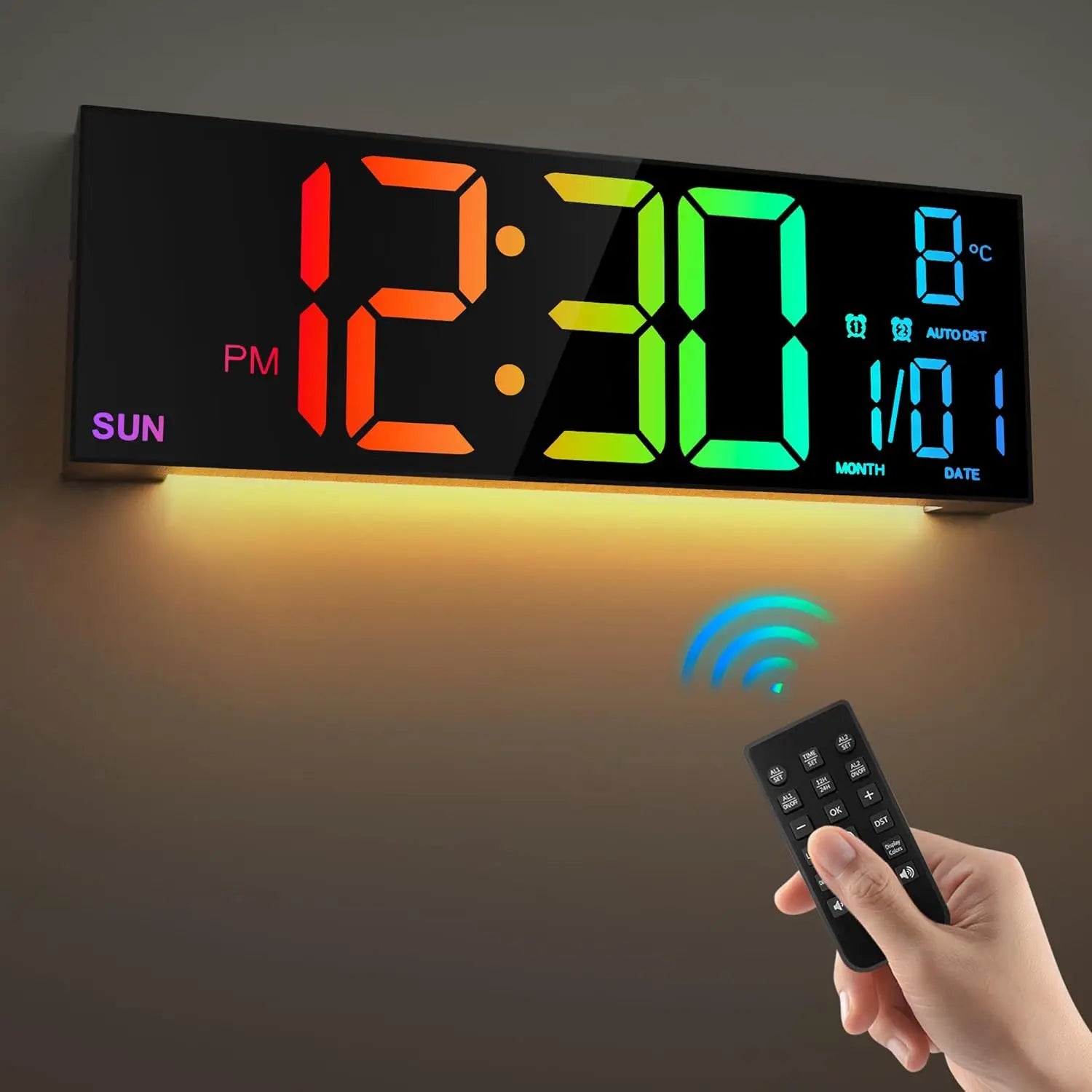 Big LED Display Alarm Clock – 16.2" Digital Wall Clock with Remote