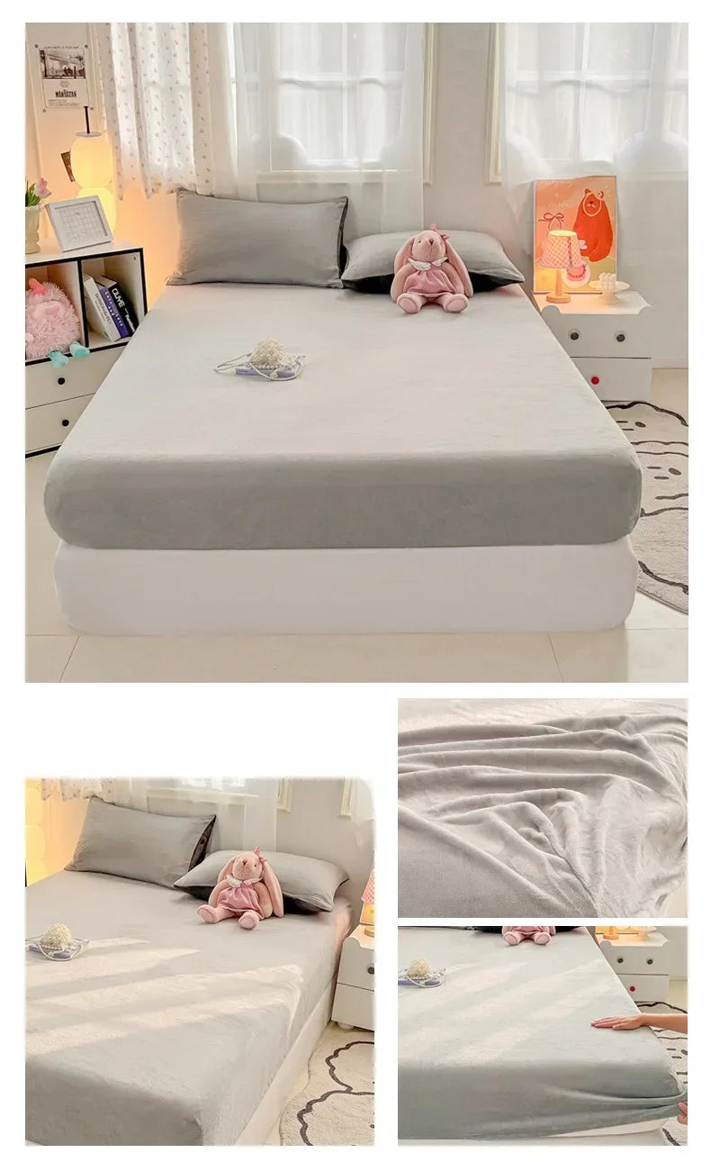 Warm Plush Velvet Mattress Cover – Thickened Winter Fitted Bed Sheet, Multiple Sizes