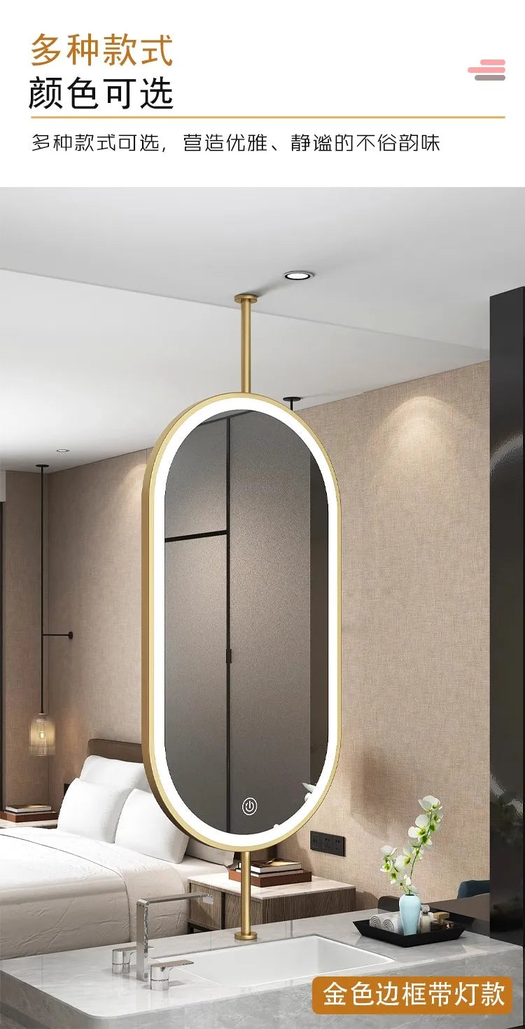 Ceiling Oval Hanging Mirror – Modern LED Vanity Mirror for Bathroom & Home